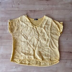 Italian Linen Yellow V Neck Tee XL Minimalist Coastal Chic Made Italy